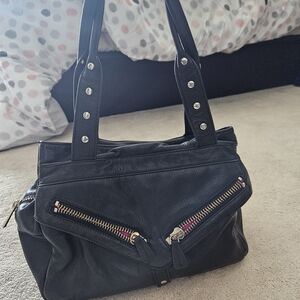 Botkier Black Leather Gold Trim Two Handles Handbag